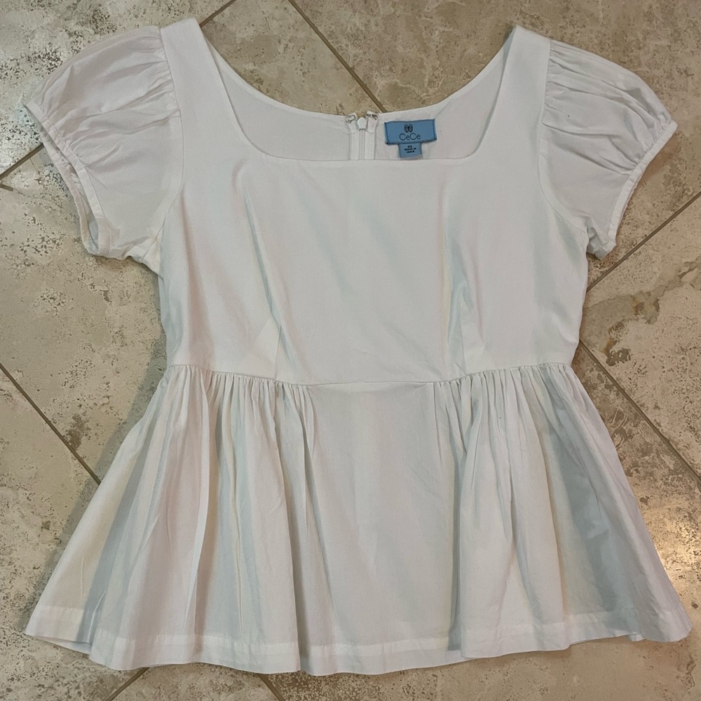 CeCe White Peplum Short-Sleeve Top